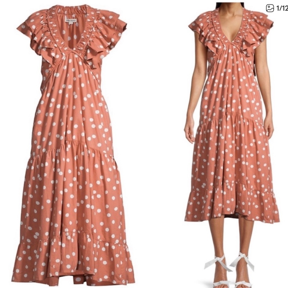 NWT Roller Rabbit Polka Dot Ondine Ruffle V-Neck Mini Dress Small